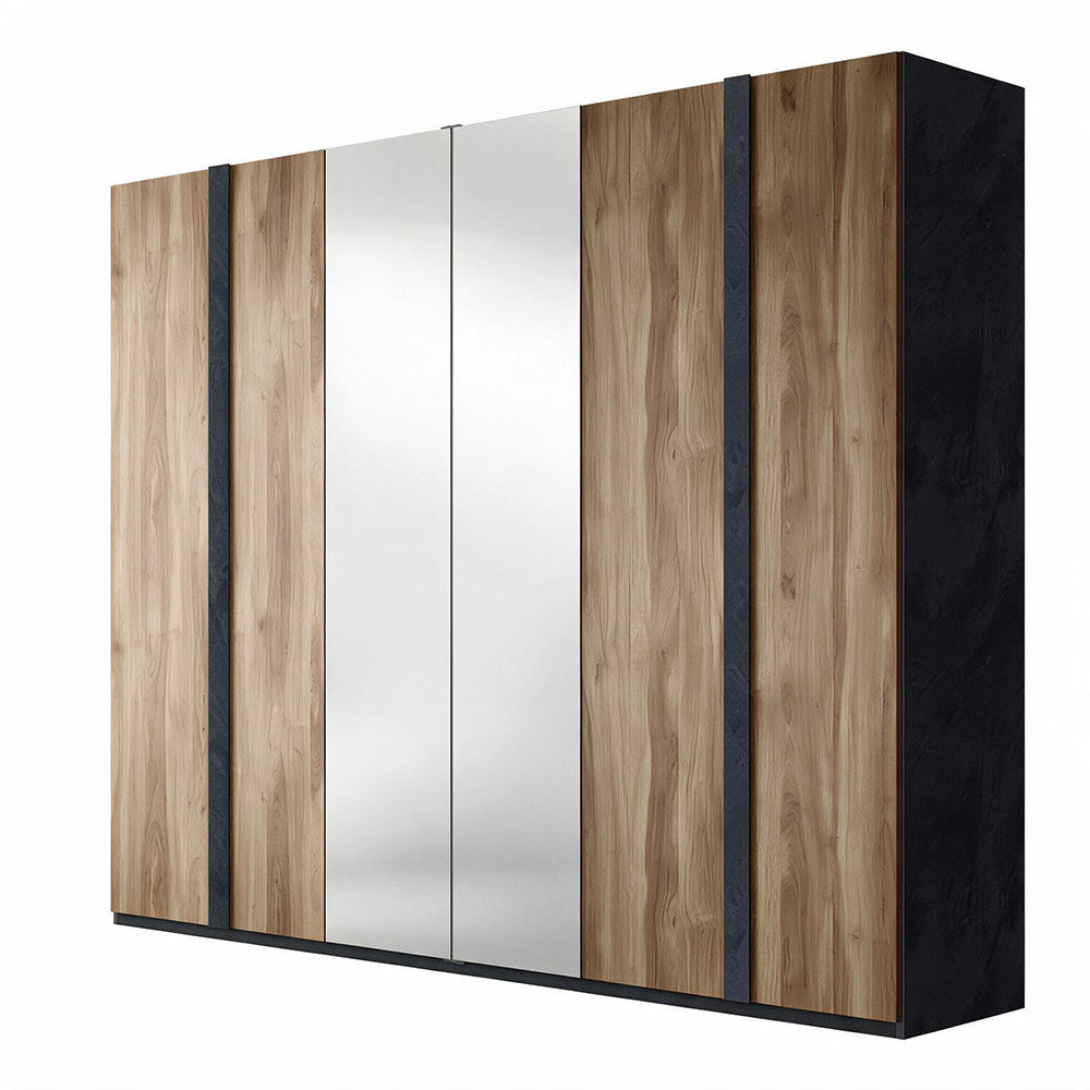 Armadio 6 ante con 2 ante centrali a speccho colore noce dark 258x236H cm - Borghese
