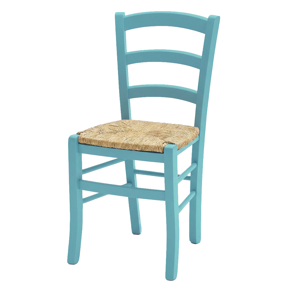 Set 2 Sedia in legno di faggio con seduta paglia Venezia colore anilina celeste