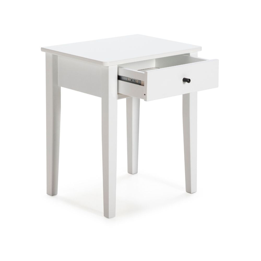 Table de chevet en bois massif avec tiroir couleur blanc 46x55H cm - Bart