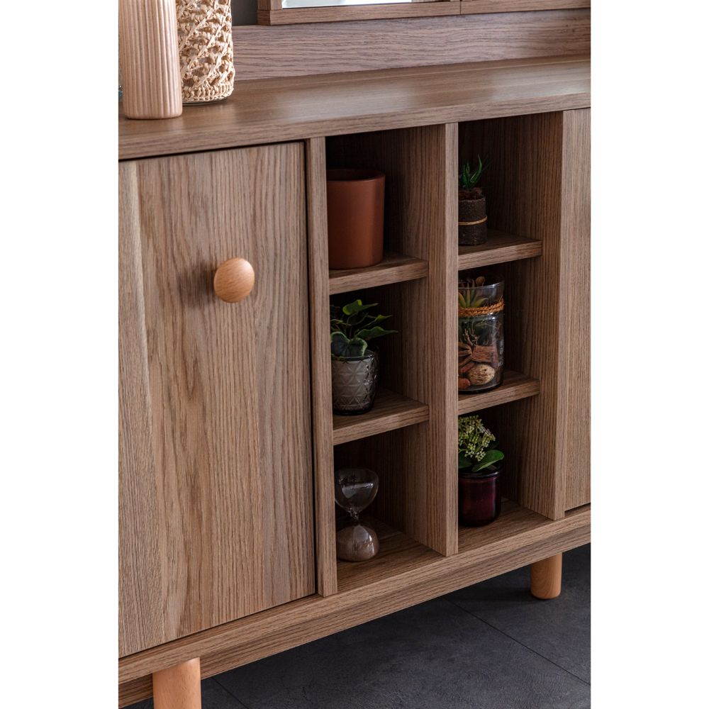 Madia 2 ante e 3 cassetti con vani a giorno colore rovere miele 206x85H cm - Dolce