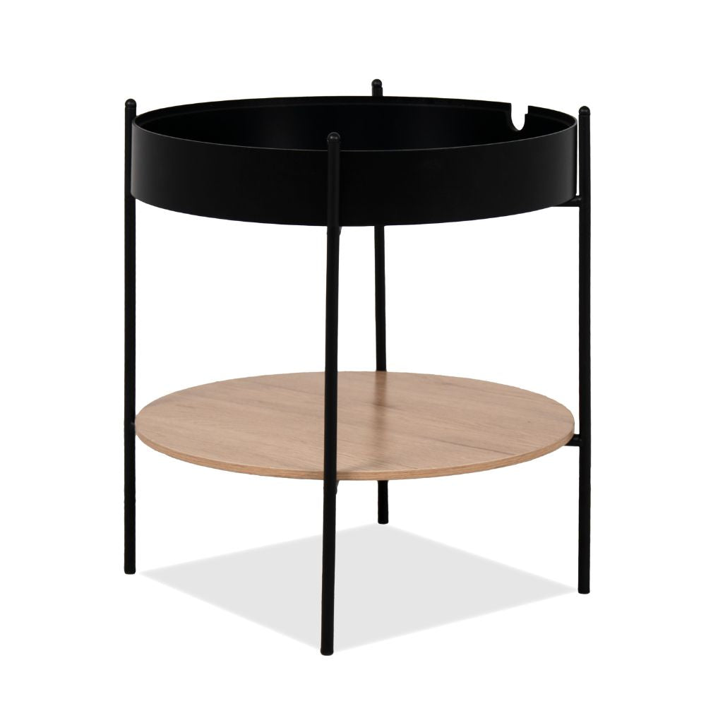 Tavolino tondo multifunzionale con vano contenitore artisan rovere e nero Ø 49,5 cm Trelleborg88B