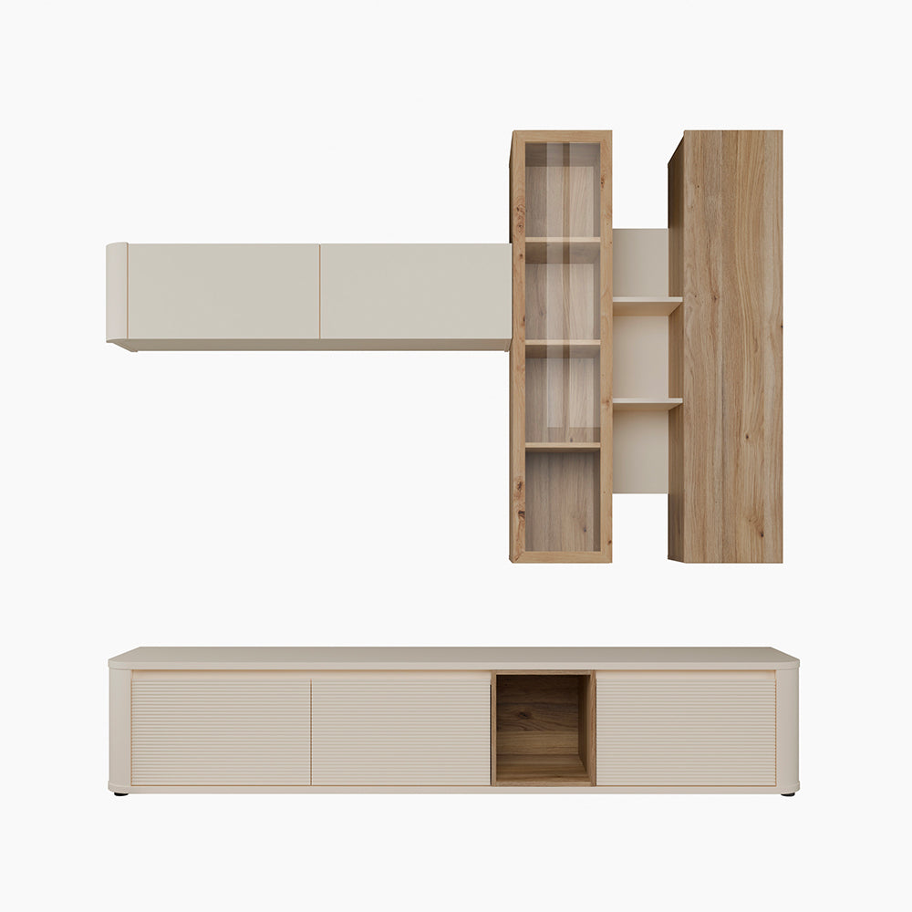 Parete attrezzata con porta Tv e pensili rovere e cashmere Core
