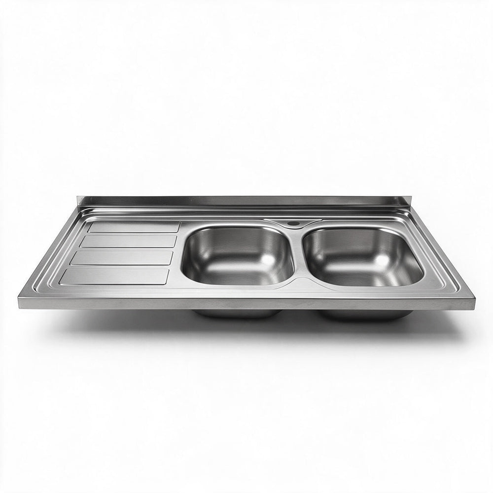 Lavello cucina da appoggio due vasche con gocciolatoio sinistro 120x60 cm - Samet SA46SX