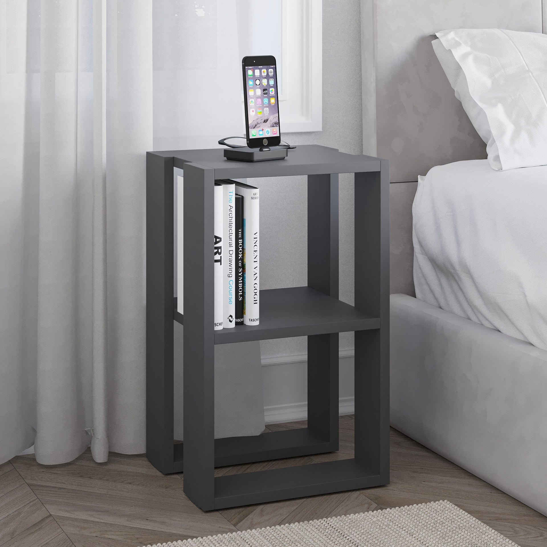 Comodino con due ripiani colore antracite 34x55H cm - Lonie