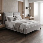 Letto matrimoniale con contenitore in tessuto grigio chiaro Vogue
