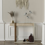 CONSOLE DESCA COULEUR CACHEMIRE ET PLATEAU TRAVERTIN