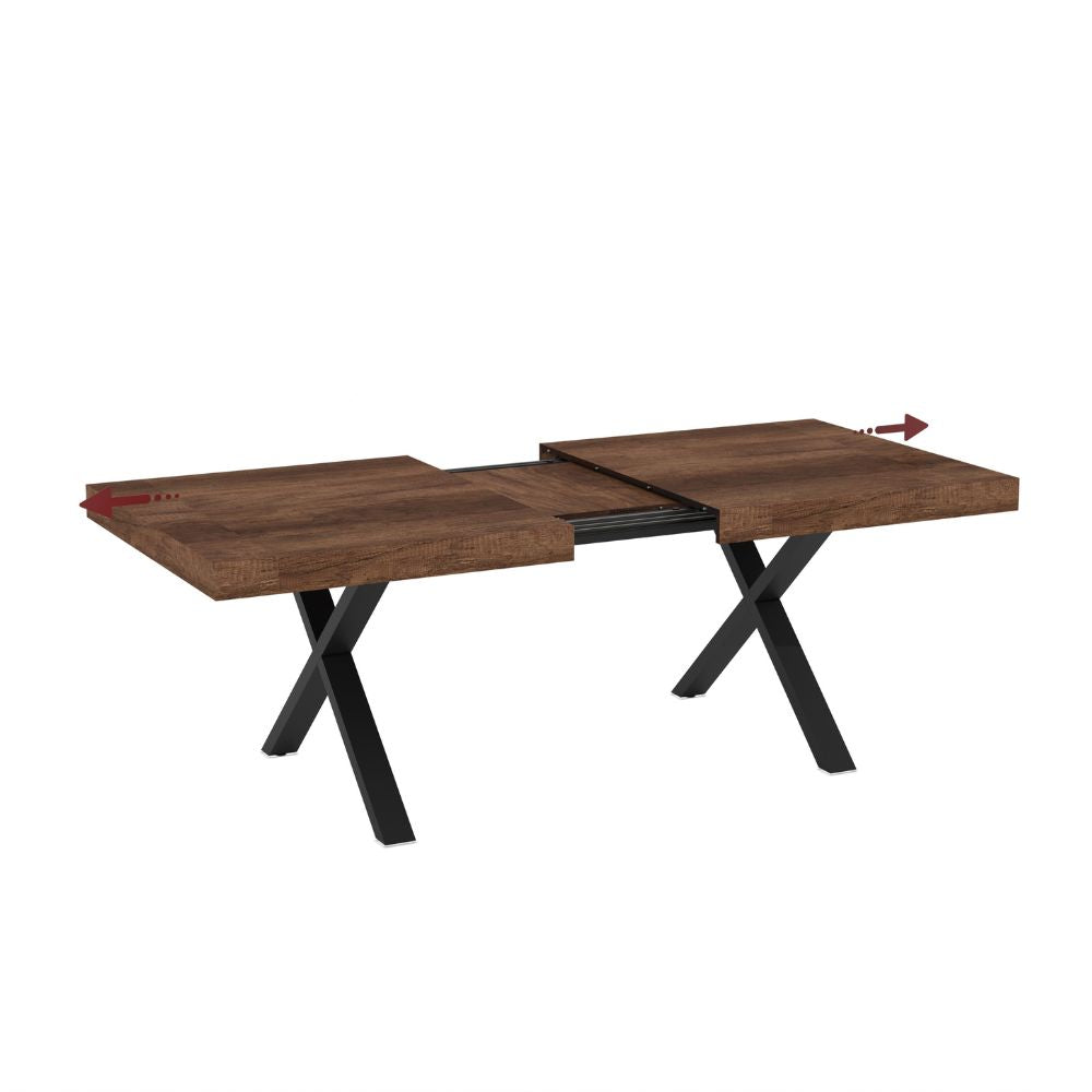 Ausziehbarer Esstisch mit Tischplatte aus Walnuss-MDF und schwarzen Beinen 180x100x76H England