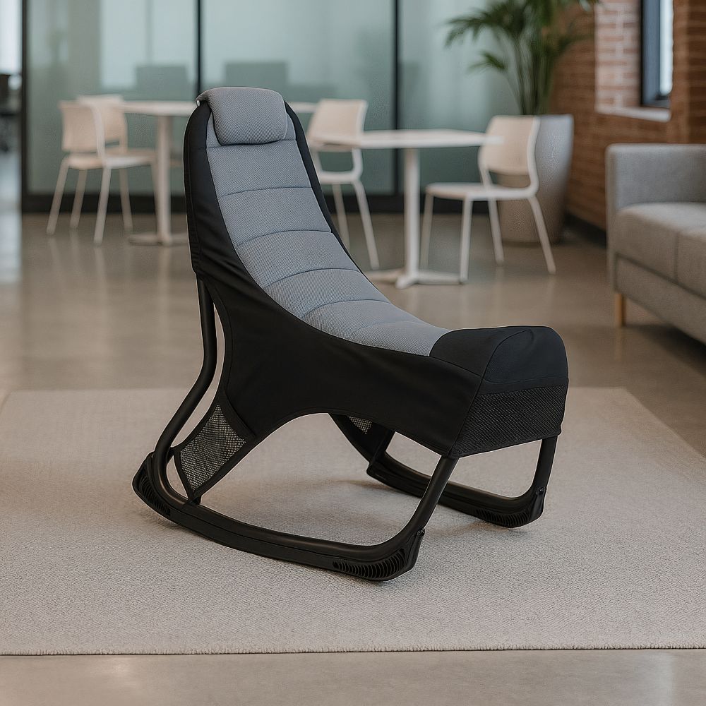 Sedia poltrona gaming in tessuto con base curva colore grigio e nero - Kordi