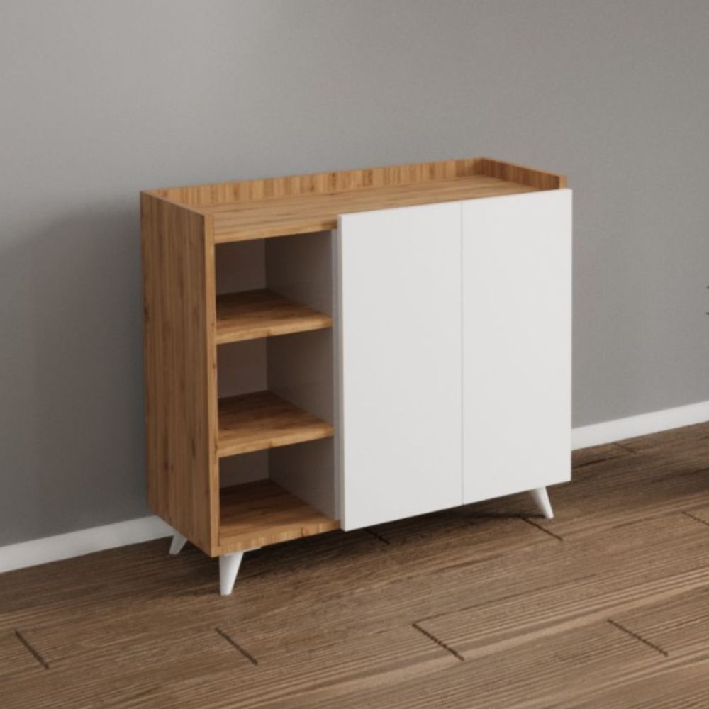 Madia con 2 ante e vani a giorno colore rovere e bianco 90x82H cm - Arian