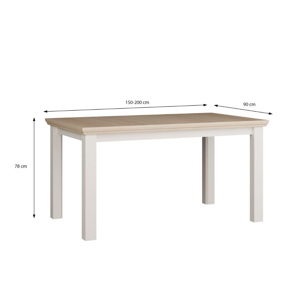 TBLT7127-Q245 AUSZIEHBARER TISCH ESSENZA GESTELL WEISS MIT PLATTE EICHE