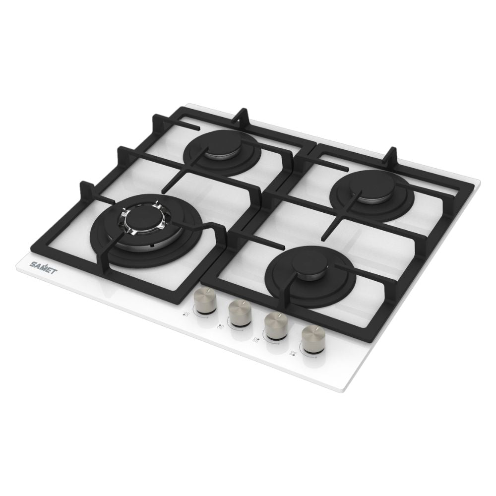 Table de cuisson à gaz en verre blanc 4 feux 60 cm - Dafne60