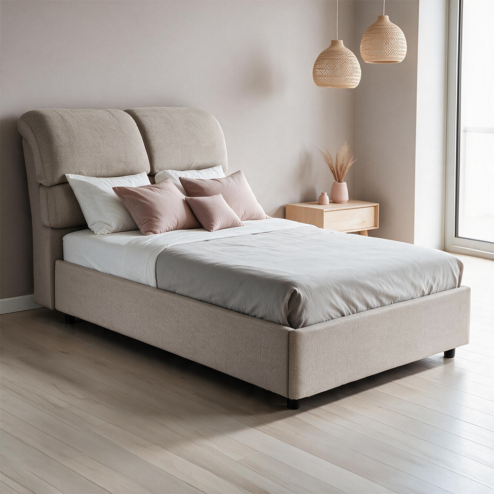 Letto una piazza e mezza contenitore in tessuto Aragon tortora 120x190 Sofaback