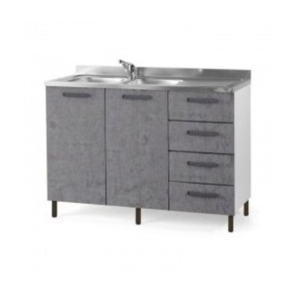 Mobile sottolavello con cassettiera destra e lavello incluso colore cemento 120 cm