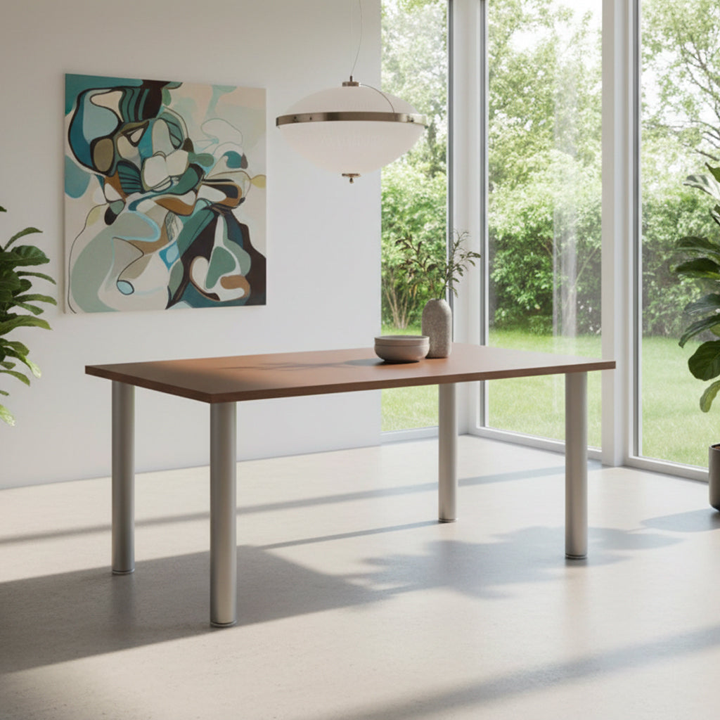 Tavolo rettangolare 160x80 cm gambe tonde e piano color cacao - Manila