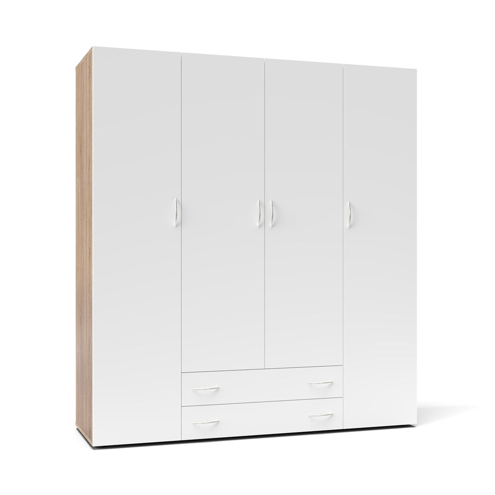Armadio 4 ante e 2 cassetti 160x51,6x177h colore bianco e rovere Seba4
