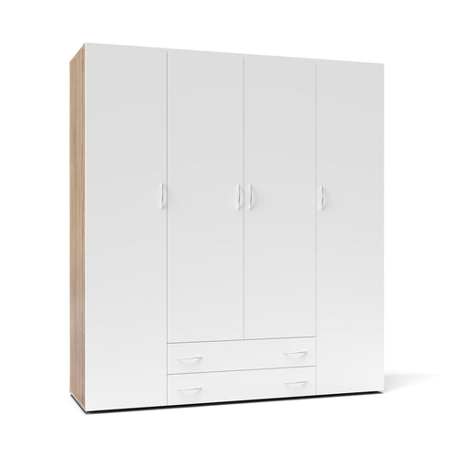 Armadio 4 ante e 2 cassetti 160x51,6x177h colore bianco e rovere Seba4