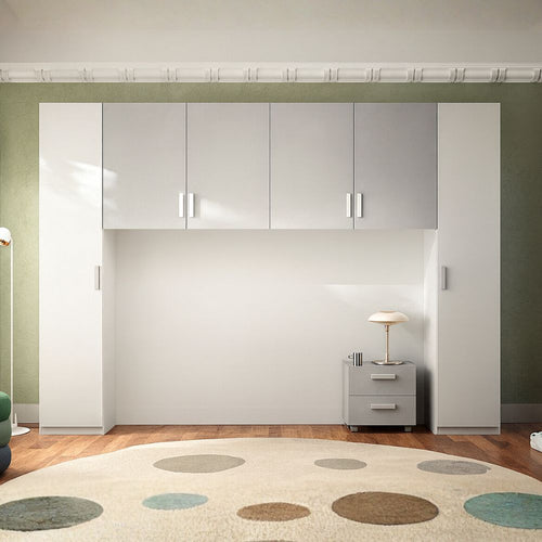 Armadio ponte 6 ante con comodino bianco opaco e gesso 333x55x240 Granada