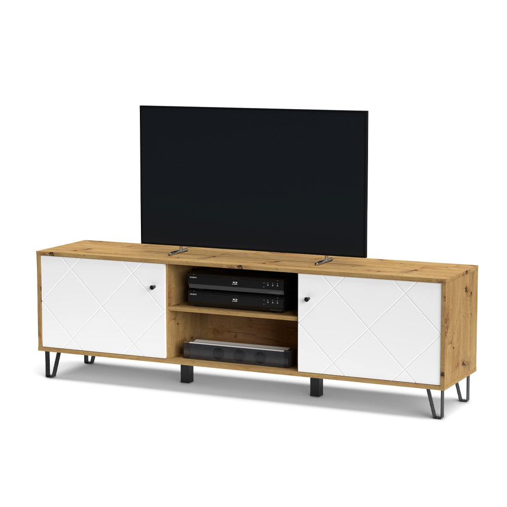 Mobile porta TV con 2 ante e vano colore rovere e bianco - Bollo