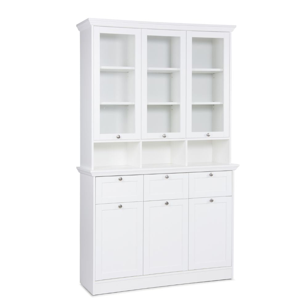 VITRINENSCHRANK 3 Glastüren+offene Fächer+3 Schubladen+3 untere Türen WEISS (001791)