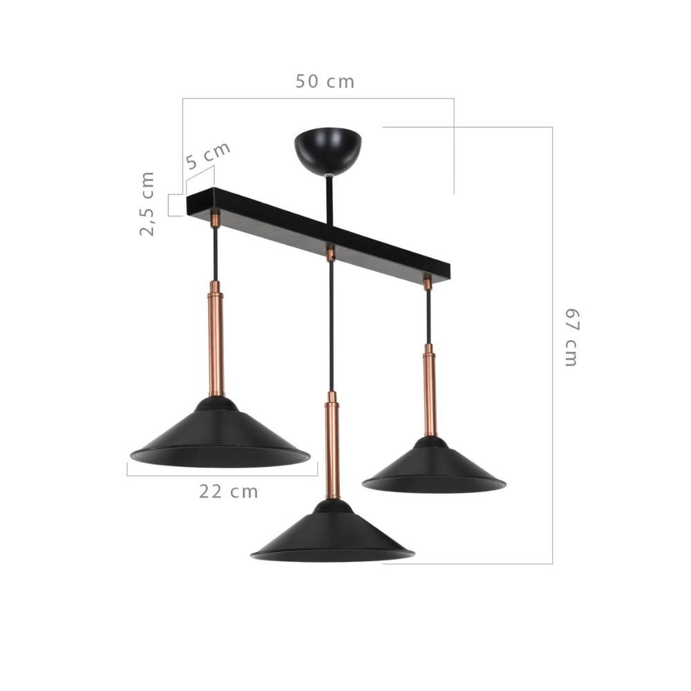 Suspension 60 cm avec abat-jour en métal noir et bronze