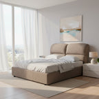 Letto matrimoniale con contenitore in tessuto colore tortora - Sofaback