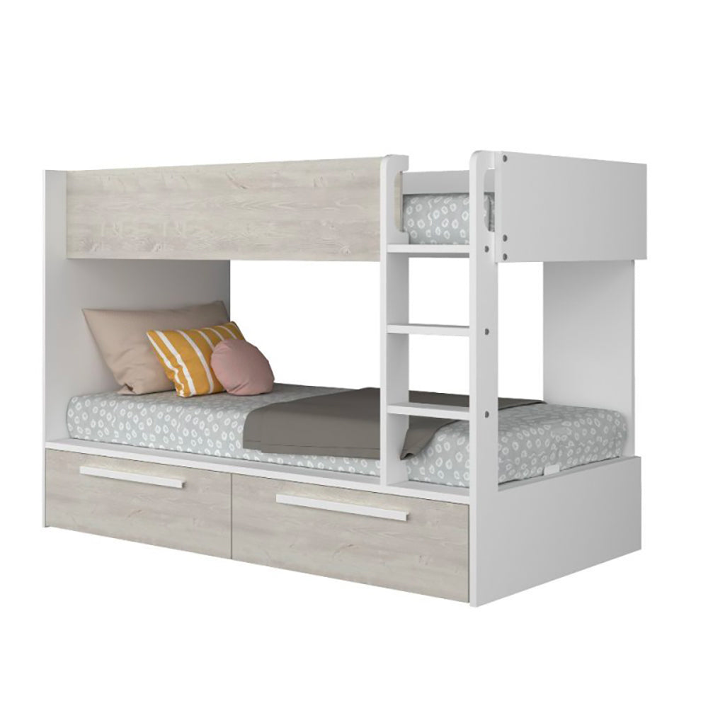 Letto a castello bianco consumato e bianco con cassettoni estraibili