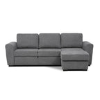 Divano letto penisola reversibile con contenitore in tessuto grigio 251.5x159.5x86H Aston