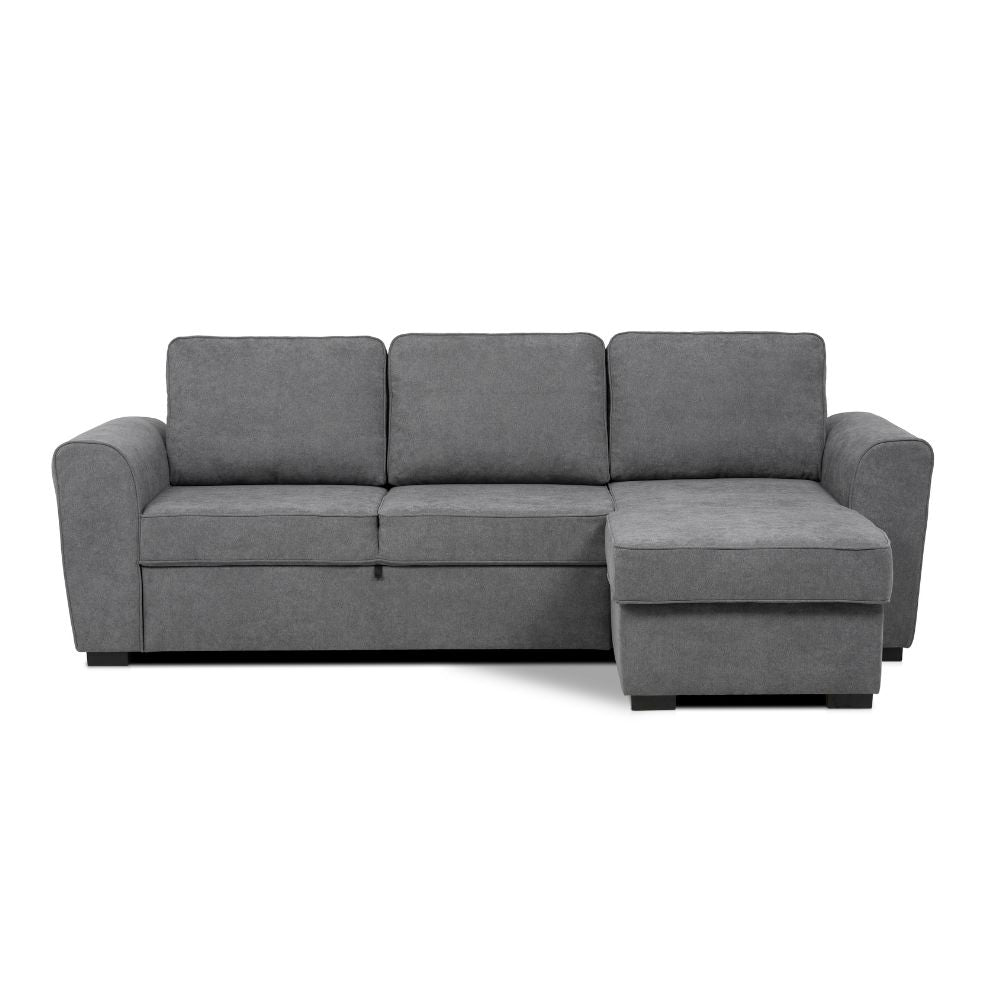 Divano letto penisola reversibile con contenitore in tessuto grigio 251.5x159.5x86H Aston