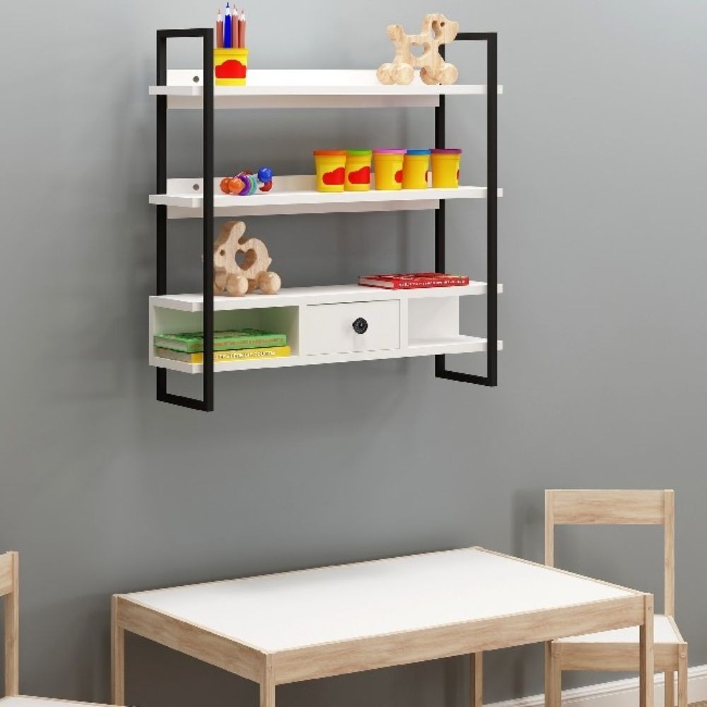 Scaffale da parete 80x75 cm con mensole e cassetto - Severo