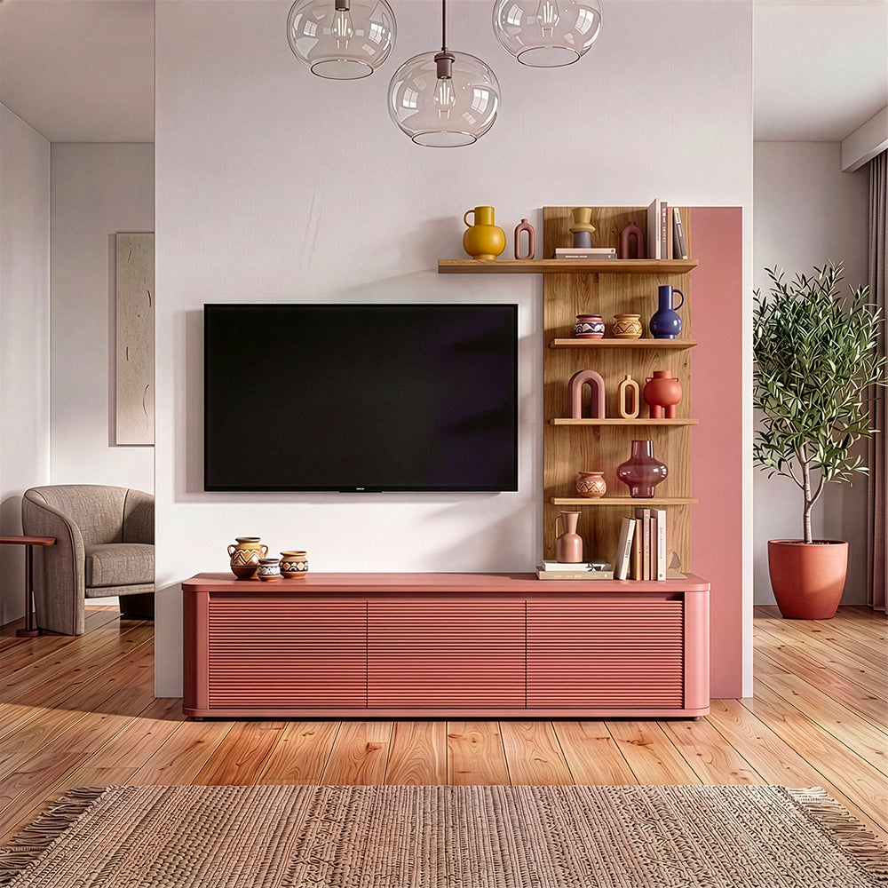Parete attrezzata con porta Tv e libreria rovere e terracotta Core Piccolo