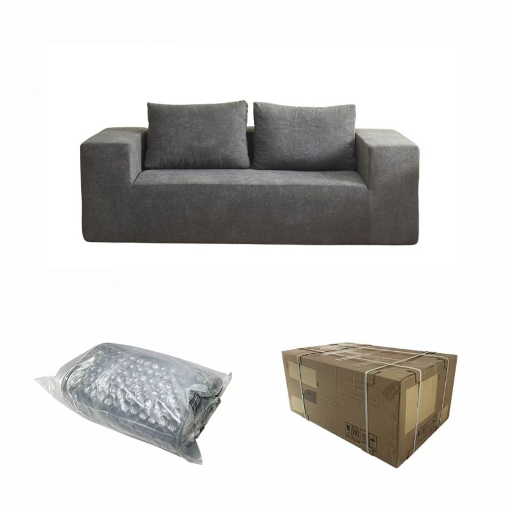 Divano sottovuoto 3 posti in tessuto grigio chiaro con imbottitura in schiuma 200x100x76H Kelly