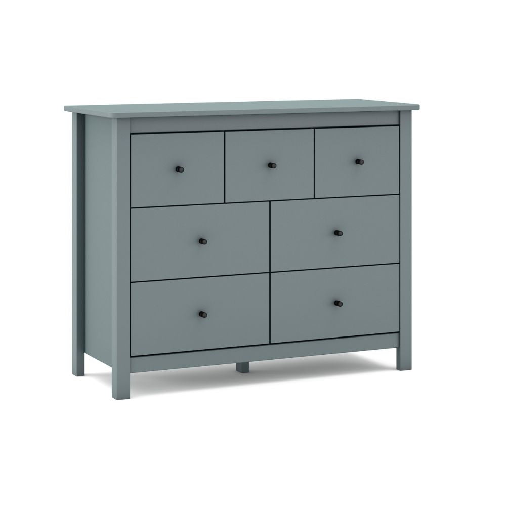 Cassettiera in legno massiccio con 7 cassetti colore verde cachi 110x40x80H cm - Missy