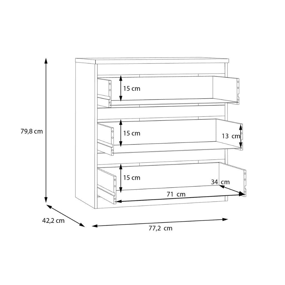 Cassettiera 3 cassetti colore rovere 77.2x42.2x80H Morgan