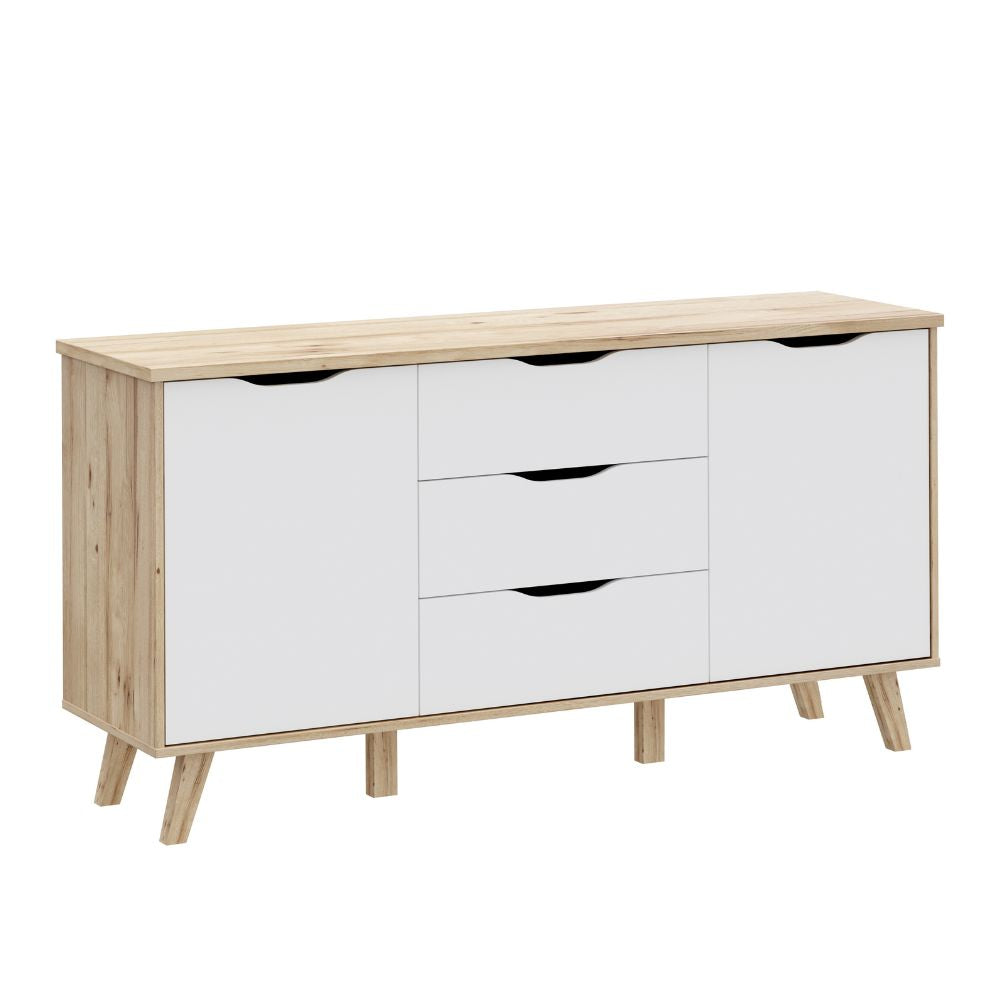 VNKK231-L25 SIDEBOARD AXIS EICHENSTRUKTUR MIT WEISSEN FRONTEN ZWEI TÜREN UND DREI SCHUBLADEN
