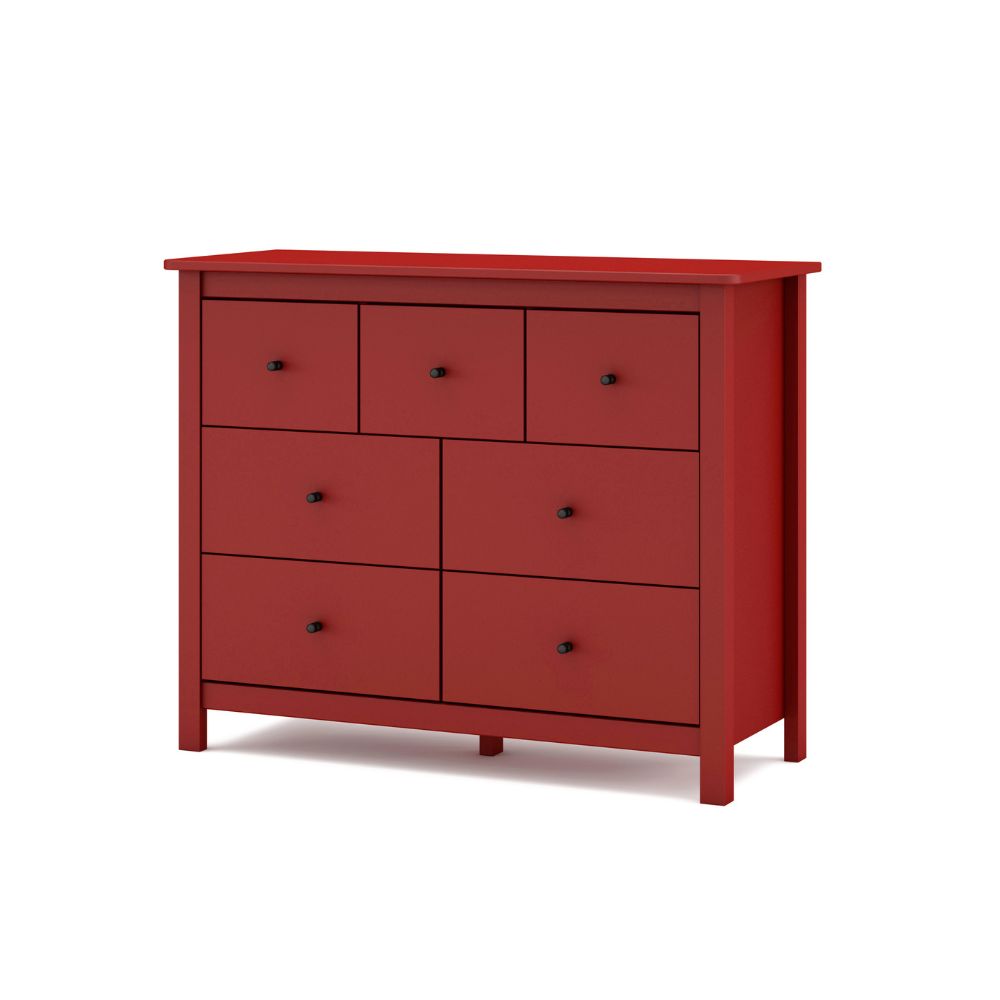 Cassettiera in legno massiccio con 7 cassetti colore bordeaux 110x40x80H cm - Missy