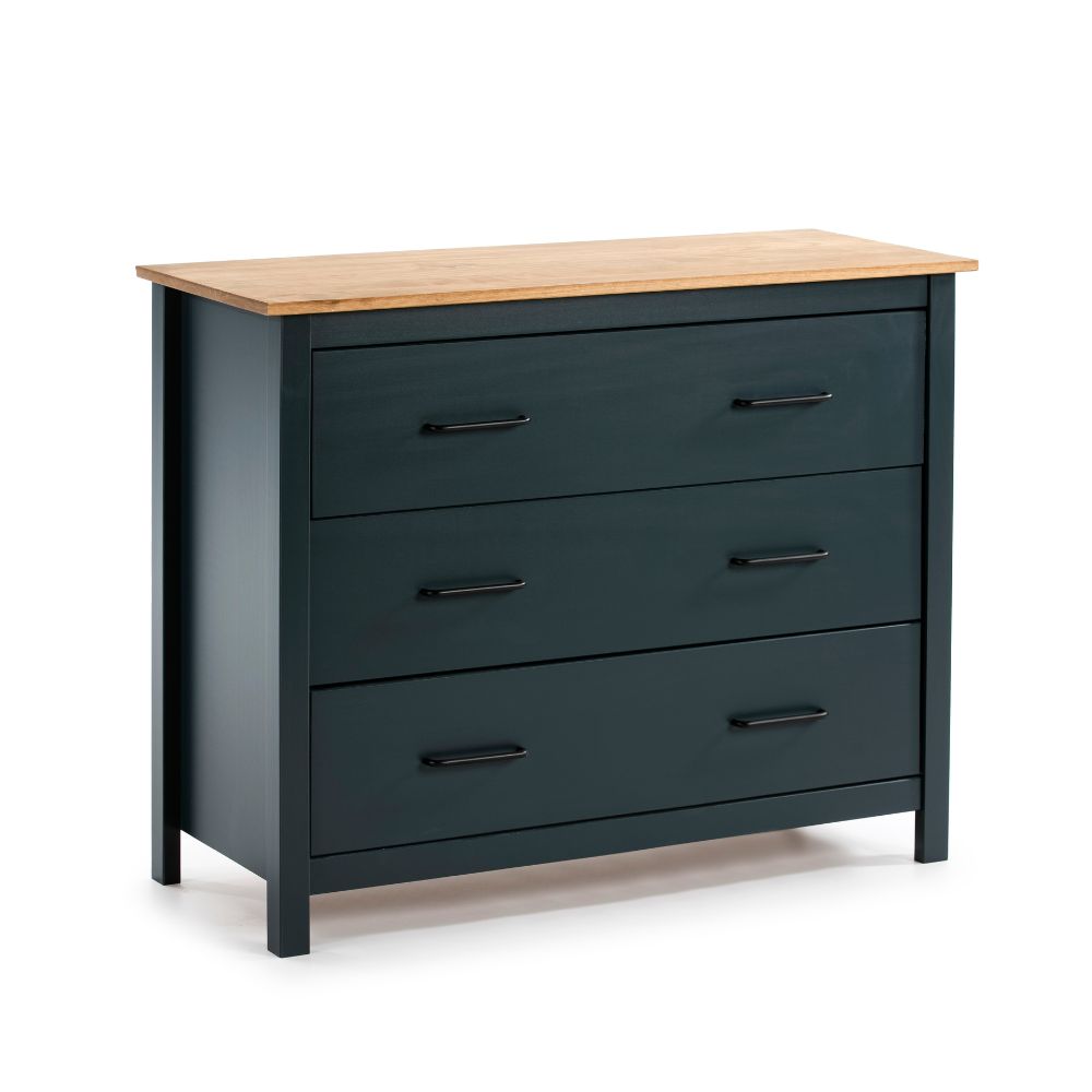 Kommode aus Massivholz, Farbe Blau und Kiefer Miranda 100x40x80H