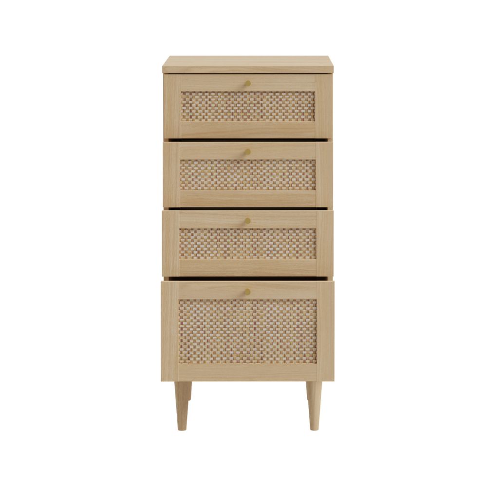 Cassettiera 4 cassetti in rovere con dettagli effetto Rattan 50.4x41.4x109H Livia