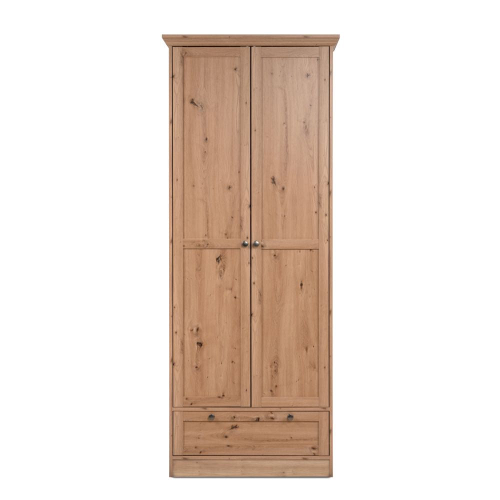Kleiderschrank mit 2 Türen und einer Schublade, Farbe Altholz Eiche 80x200H cm - Tiberio