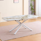 Tavolo allungabile girevole piano ceramica effetto marmo arabesque bianco lucido 140x90x76H Astrid
