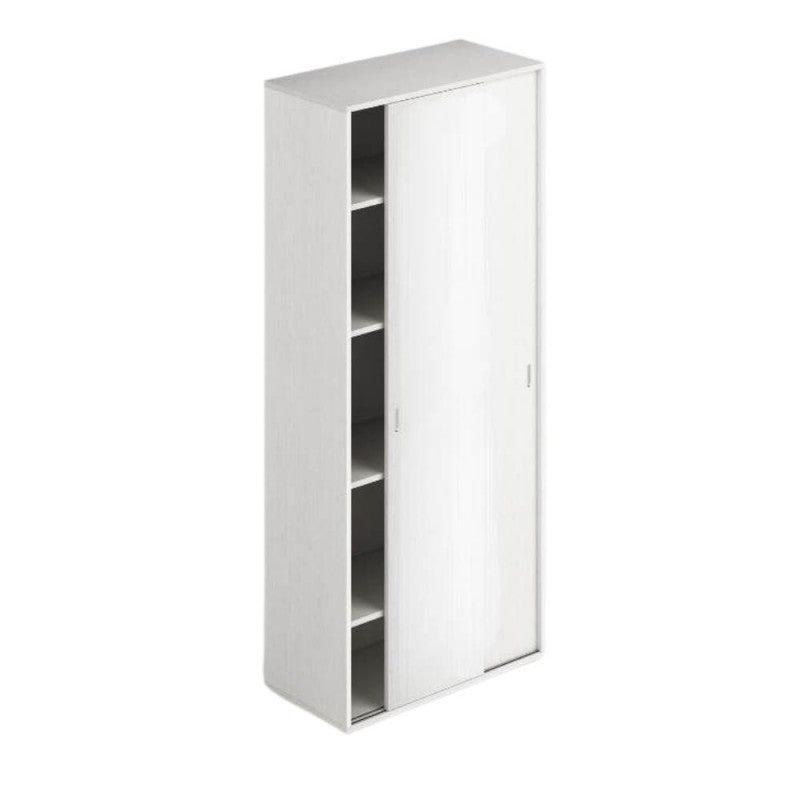 Armadio a due ante scorrevoli con specchio e ripiani colore bianco frassinato 90x212H cm