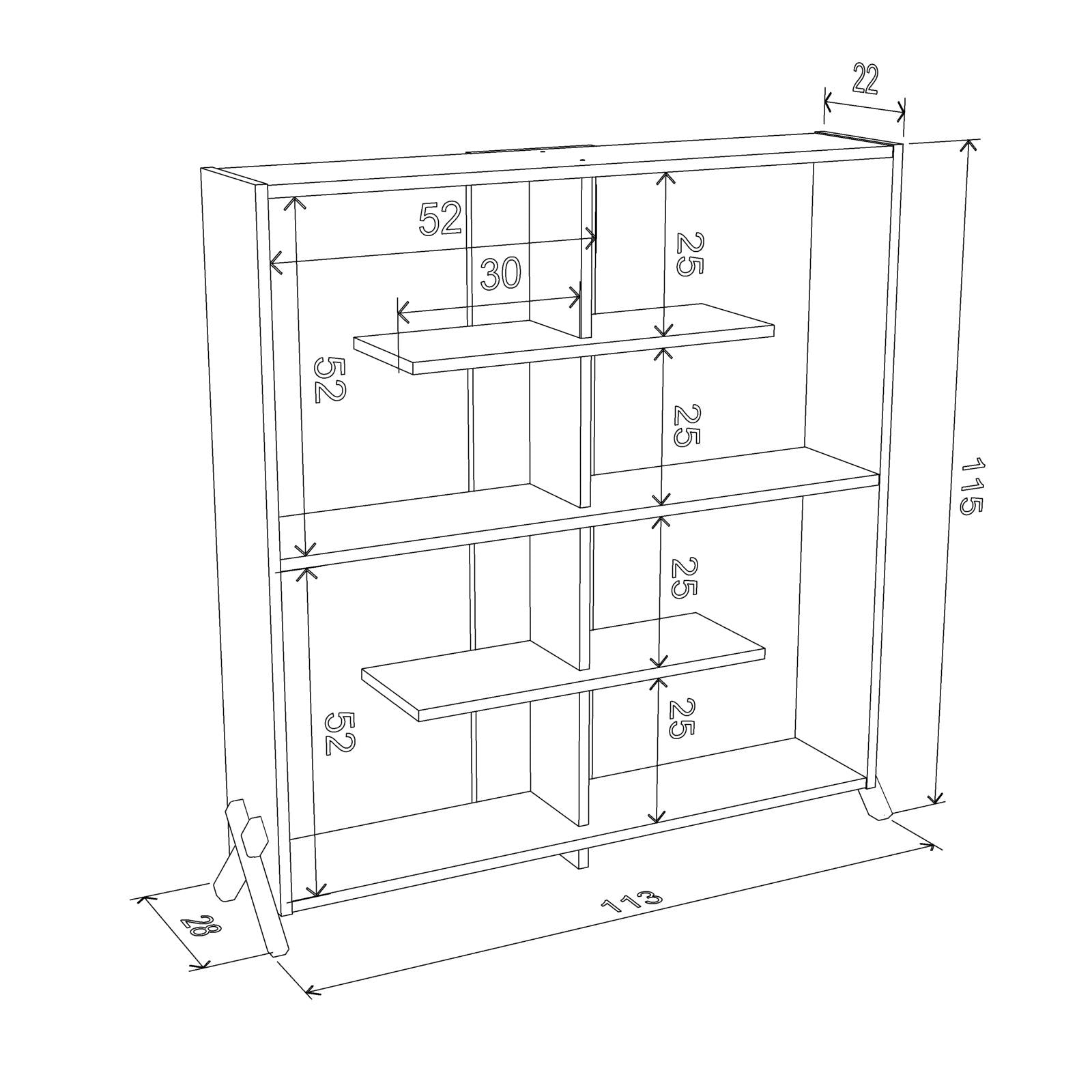 Libreria 113x117h cm colore bianca con piedini a croce - Kipp
