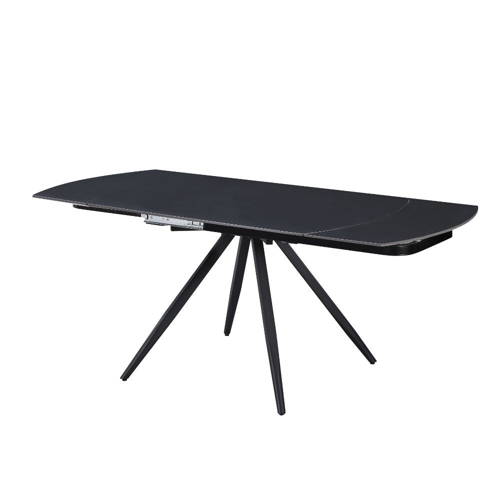 Tavolo girevole allungabile con piano in ceramica effetto marmo nero opaco 120x88x76H Kitti