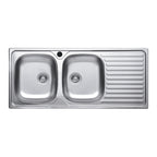 Lavello a due vasche in acciaio inox con gocciolatoio destro 116x50 cm - SA138