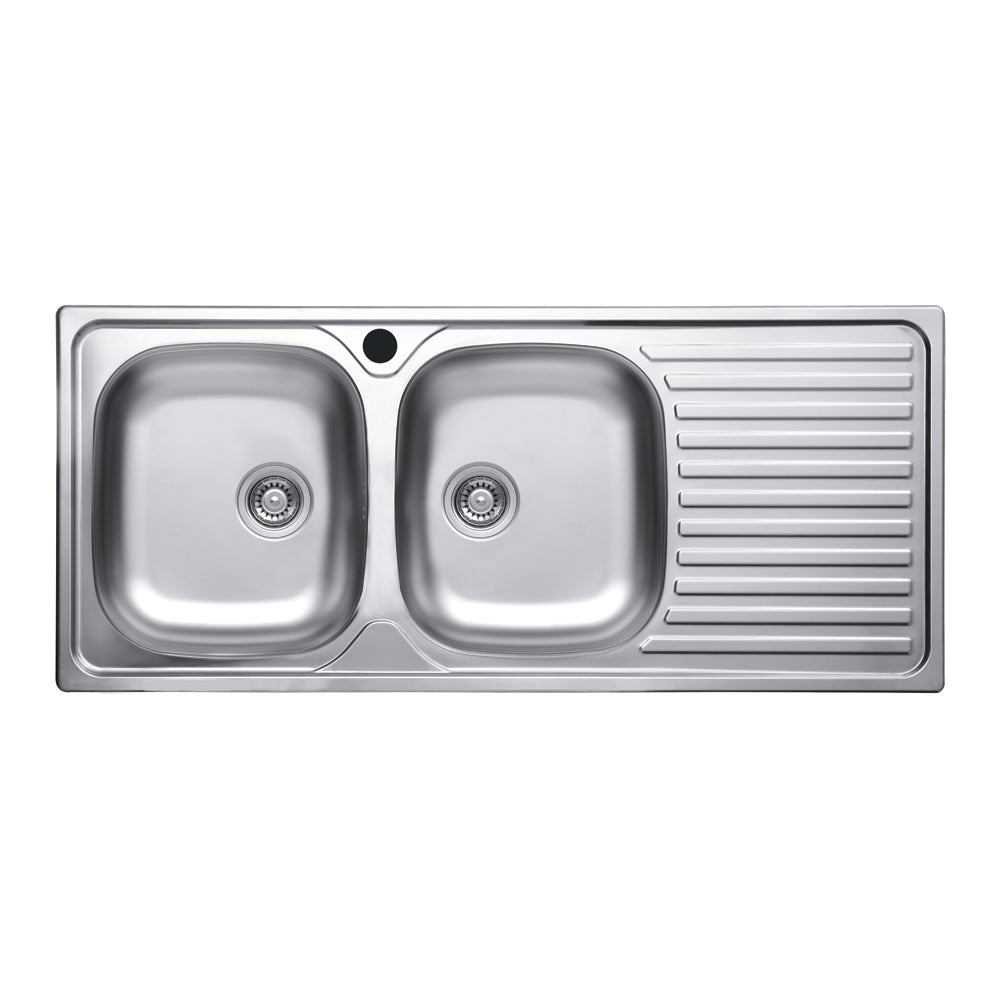 Lavello a due vasche in acciaio inox con gocciolatoio destro 116x50 cm - SA138