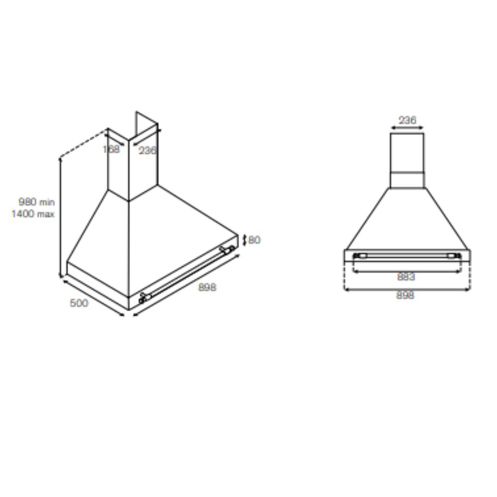 HOTTE CHEMINÉE 90 CM INOX/CRÈME BERTAZZONI