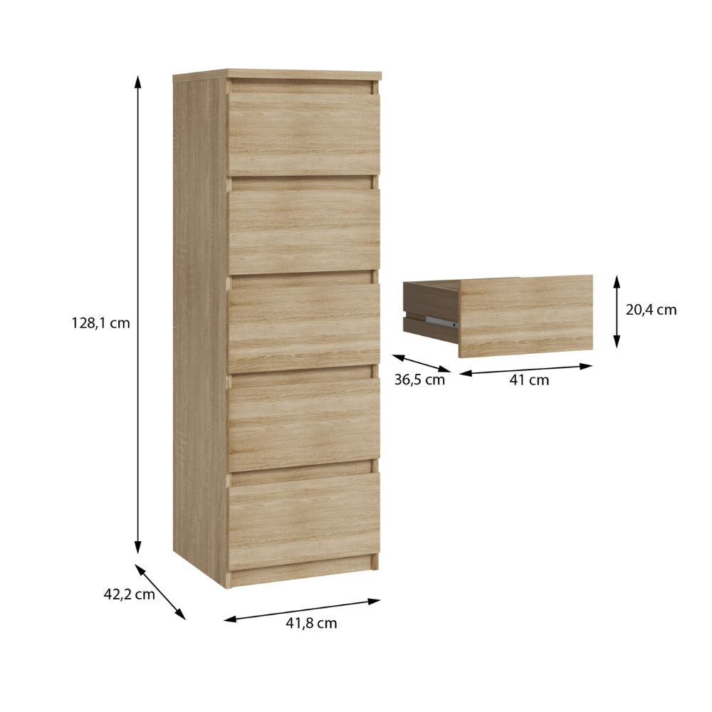 Cassettiera 5 cassetti colore rovere 42x42.2x128H Morgan
