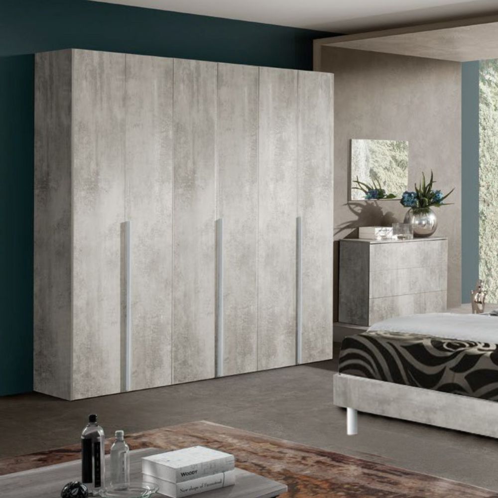 Camera Urano con armadio 6 ante battenti e letto in legno colore ossido