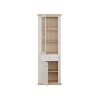 PNTV711-Q214 VITRINE IN WEISS UND EICHE MIT 2 TÜREN UND EINER SCHUBLADE