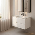 Meuble de salle de bain suspendu coloris blanc mat avec tiroirs effet cannelé 80x45x50H cm - Gaper