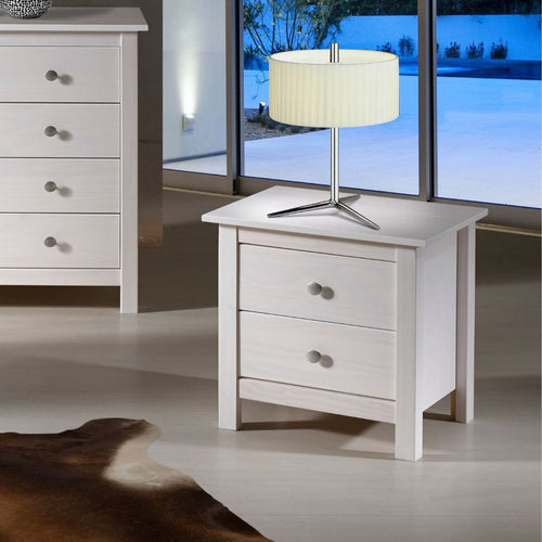 Comodino in legno massiccio con 2 cassetti colore bianco - Berna